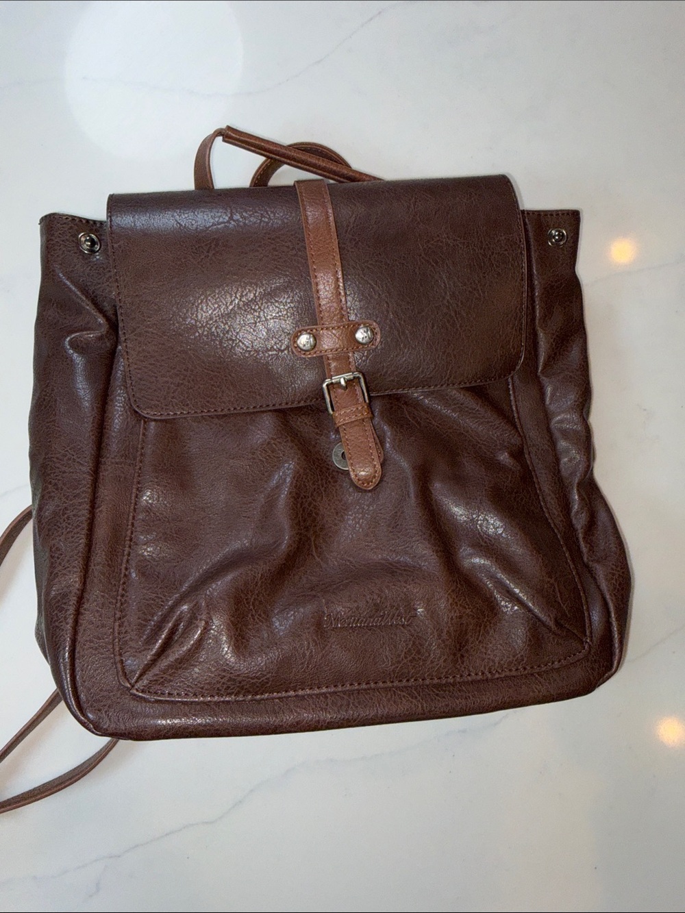 Vintage Brown Leather Backpack - Unbranded